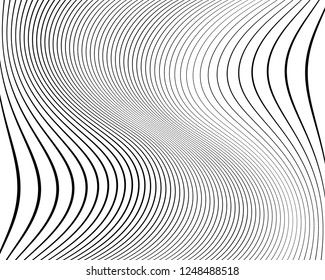Optical art background. Wave design black and white. Digital image with a psychedelic stripes. Vector illustration  Abstract pattern. Texture with wavy, curves lines