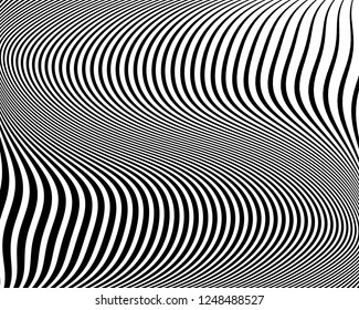 Optical art background. Wave design black and white. Digital image with a psychedelic stripes. Vector illustration  Abstract pattern. Texture with wavy, curves lines