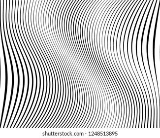 Optical art background. Wave design black and white. Digital image with a psychedelic stripes. Vector illustration  Abstract pattern. Texture with wavy, curves lines