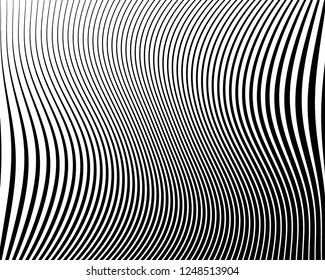 Optical art background. Wave design black and white. Digital image with a psychedelic stripes. Vector illustration  Abstract pattern. Texture with wavy, curves lines