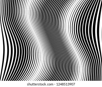 Optical art background. Wave design black and white. Digital image with a psychedelic stripes. Vector illustration  Abstract pattern. Texture with wavy, curves lines