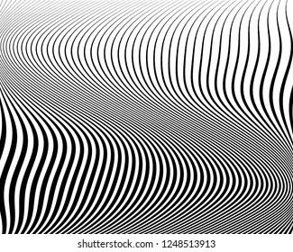 Optical art background. Wave design black and white. Digital image with a psychedelic stripes. Vector illustration  Abstract pattern. Texture with wavy, curves lines