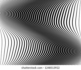 Optical art background. Wave design black and white. Digital image with a psychedelic stripes. Vector illustration  Abstract pattern. Texture with wavy, curves lines