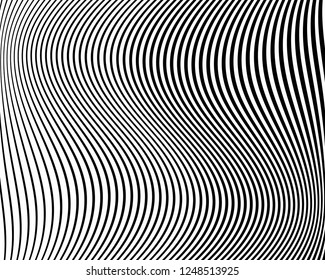 Optical art background. Wave design black and white. Digital image with a psychedelic stripes. Vector illustration  Abstract pattern. Texture with wavy, curves lines