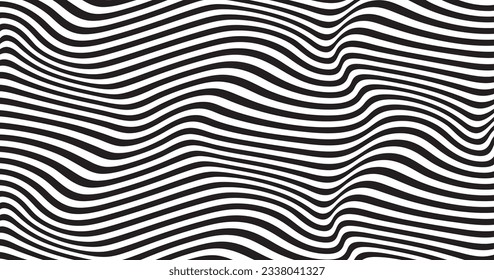 Diseño de ondas de fondo de arte óptico con tiras en blanco y negro.