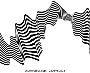 Fondo de arte óptico, diseño de onda geométrica, blanco y negro, rayas de onda de Ilustración vectorial fondo abstracto. eps10.