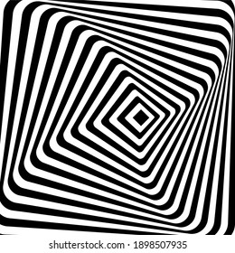 Optical art illusion of striped geometric black and white abstract surface. Vector illustration