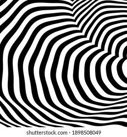 Optische Kunstillusion gestreifter geometrischer schwarz-weißer abstrakter Oberfläche. Vektorgrafik