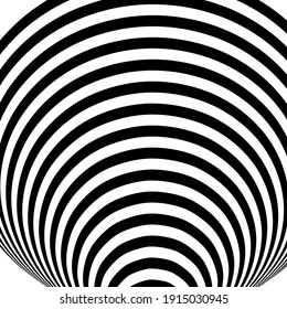 Optical art illusion of striped geometric black and white abstract surface. Vector illustration
