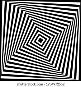 Optical art illusion of striped geometric black and white abstract surface. Vector illustration