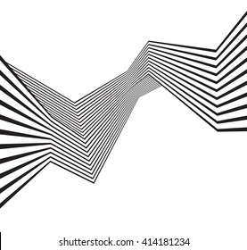 optical art, opart striped wavy background. abstract waves black and white line stripes
