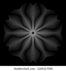 Optical art patterned abstract tribal symbol. Round pattern of monochrome stripes. Hypothetical sacred sign.