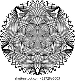 Optical art patterned circle of black lines. Moire round pattern, background design.