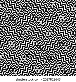 Optical art seamless pattern. Moving waves of zigzag stripes illusion. Black and white distorted striped repeatable texture.