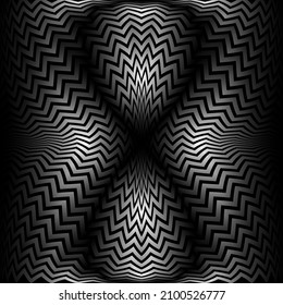 Optical art symmetric pattern of gradient zigzag stripes. Psychedelic monochrome background design.