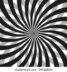 Optical Art two tone black and gray spiral pattern background