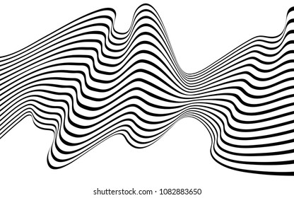 optical art wave abstract background black and white