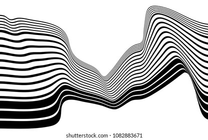 optical art wave abstract background black and white