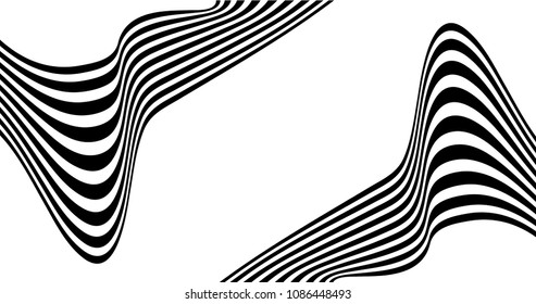 optical art wave abstract background black and white