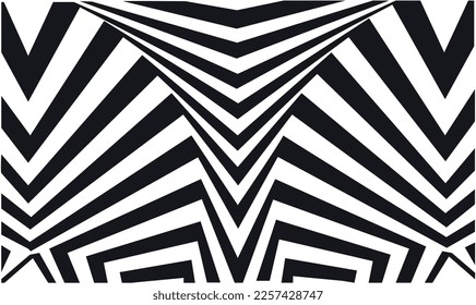  Patrón de líneas geométricas en blanco y negro de fondo óptico, rayas vintage vectoriales, efecto zigzag, textura de líneas de curva. 