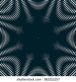Optical background with monochrome geometric lines. Moire pattern, trance effect. 