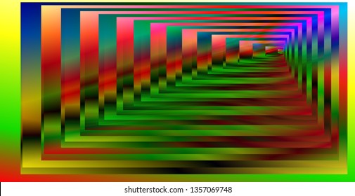 Optical background with striped rectangles. Color spectrum gradient. Deep immersion, space tunnel, psychedelic corridor. Hypnotic multicolored texture, op art abstraction.