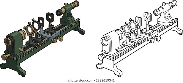 Optical bench setup for scientific experiments with lenses and mirrors