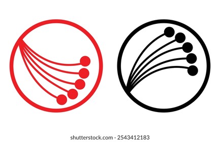 Symbol für optisches Kabel. Rotes und schwarzes Glasfaserkabel-Symbol einzeln auf weißem Hintergrund. Stock-Vektorvorlage, digitale Internet-Vektorgrafik. EPS 10