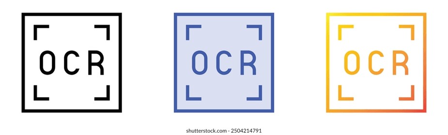 icono de reconocimiento óptico de caracteres. Lineal, relleno azul y diseño de estilo degradado aislado sobre fondo blanco