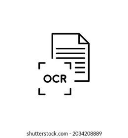 Icono de reconocimiento óptico de caracteres. Estilo de contorno simple. OCR, texto, imagen, tipo, máquina, codificado, digital, concepto de símbolo de escaneo de documentos. Ilustración vectorial aislada en fondo blanco. EPS 10