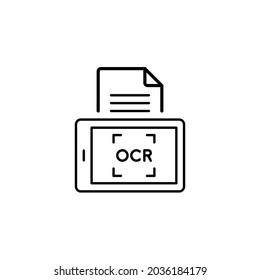 Icono de reconocimiento óptico de caracteres. Estilo de contorno simple. OCR, texto, imagen, tipo, máquina, codificado, digital, concepto de símbolo de escaneo de documentos. Ilustración vectorial aislada en fondo blanco. EPS 10