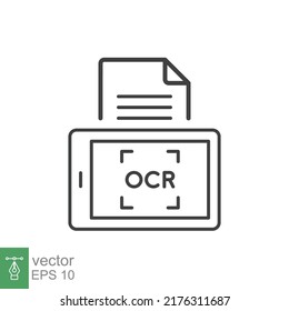 Optical Character Recognition Icon. Simple Outline Style. OCR, Text, Image, Type, Machine, Encoded, Digital, Document Scan Symbol Concept. Vector Illustration Isolated On White Background. EPS 10