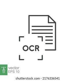 Optical Character Recognition Icon. Simple Outline Style. OCR, Text, Image, Type, Machine, Encoded, Digital, Document Scan Symbol Concept. Vector Illustration Isolated On White Background. EPS 10