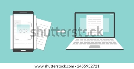 Optical Character Recognition OCR Phone Laptop Document Vector Illustration