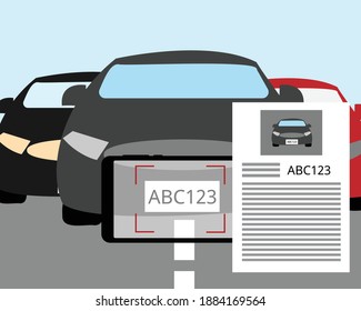 Optical Character Recognition (OCR) technology to check the car speed and license plate number on the street vector