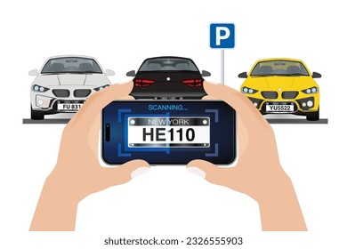 Optical Character Recognition (OCR) technology to converts a license plate font into a machine-readable text format. Check the license plate number via the smart device. License plate recognition. Vec