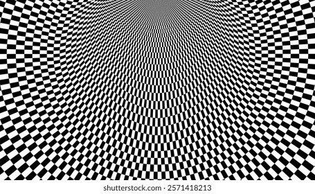 Optical checkered spiral illusion background. Magic psychedelic pattern, swirl illusions and hypnotic abstract card. 