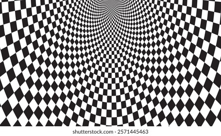 Optical checkered spiral illusion background. Magic psychedelic pattern, swirl illusions and hypnotic abstract card. 