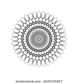 Optical circular mandala. Concentric flower pattern. Black white symmetry. Vector radial form.