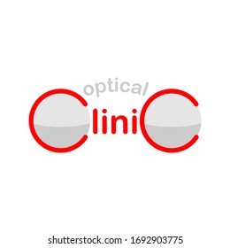 optical clinic logo. optic sign. gray and red glasses symbol. brand identity. business logotype concept. design element. signboard vector template