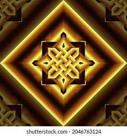 Optical contemporary abstract with tibetan symbol "endless knot". Sacred geometry in ethnic style. Psychedelic meditative art and spiritual mascot or talisman.