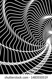 Optical contrast abstract background with distorted lines. Black and white striped psychedelic background. Abstract vector illustration. You can use for design covers, postcards, posters.