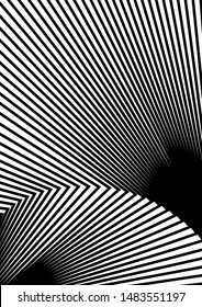 Optical contrast abstract background with distorted lines. Black and white striped psychedelic background. Abstract vector illustration. You can use for design covers, postcards, posters.