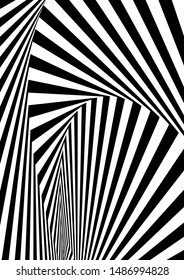 Optical contrast abstract background with distorted lines. Black and white striped psychedelic background. Abstract vector illustration. You can use for design covers, postcards, posters.