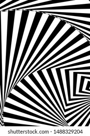 Optical contrast abstract background with distorted lines. Black and white striped psychedelic background. Abstract vector illustration. You can use for design covers, postcards, posters.