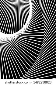 Optical contrast abstract background with distorted lines. Black and white striped psychedelic background. Abstract vector illustration. You can use for design covers, postcards, posters.