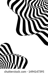 Optical contrast abstract background with distorted lines. Black and white striped psychedelic background. Abstract vector illustration. You can use for design covers, postcards, posters.