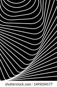 Optical contrast abstract background with distorted lines. Black and white striped psychedelic background. Abstract vector illustration. You can use for design covers, postcards, posters.