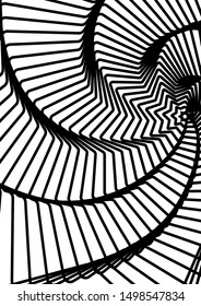 Optical contrast abstract background with distorted lines. Black and white striped psychedelic background. Abstract vector illustration. You can use for design covers, postcards, posters.