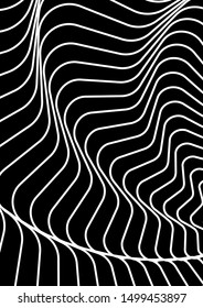Optical contrast abstract background with distorted lines. Black and white striped psychedelic background. Abstract vector illustration. You can use for design covers, postcards, posters.